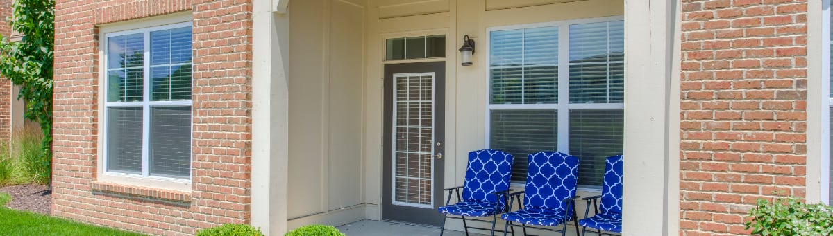 Patio seating in Bloomington apartments